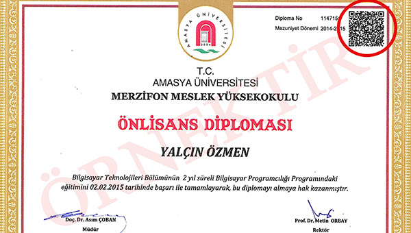 Amasya Üniversitesinde ‘karekodlu diploma’ uygulaması